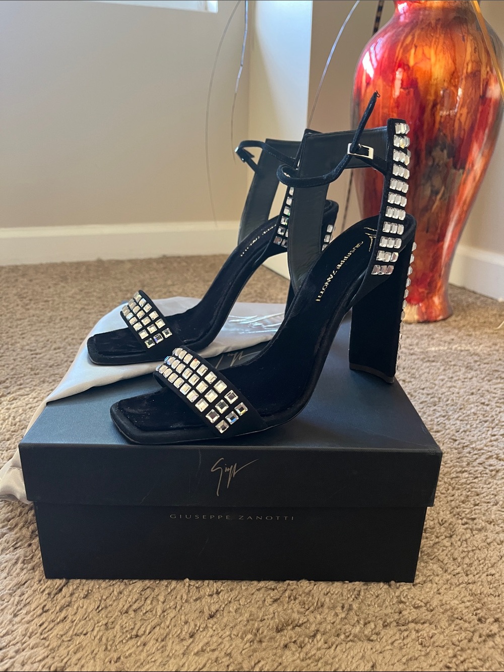 Giuseppe Zanotti Black Crystal-Embellished Block Heels